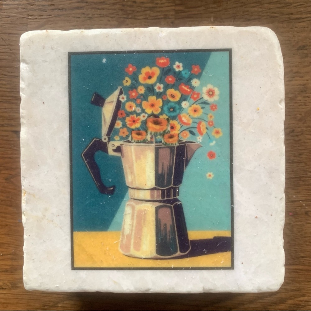 Floral Coffee Pot Art Coaster